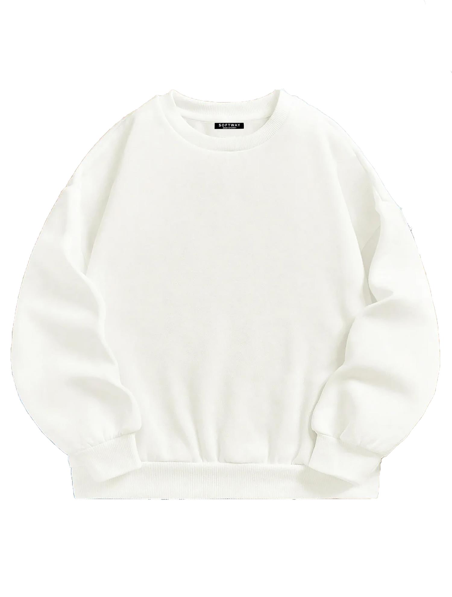 Unisex Oversize Bisiklet Yaka Basic Düz Sweatshirt - EKRU
