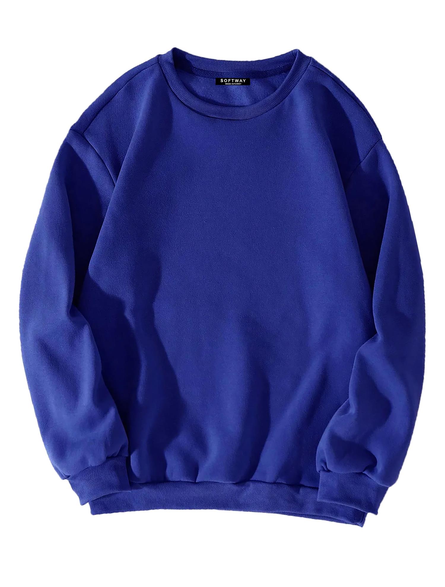 Unisex Oversize Bisiklet Yaka Basic Düz Sweatshirt - SAKS MAVİSİ