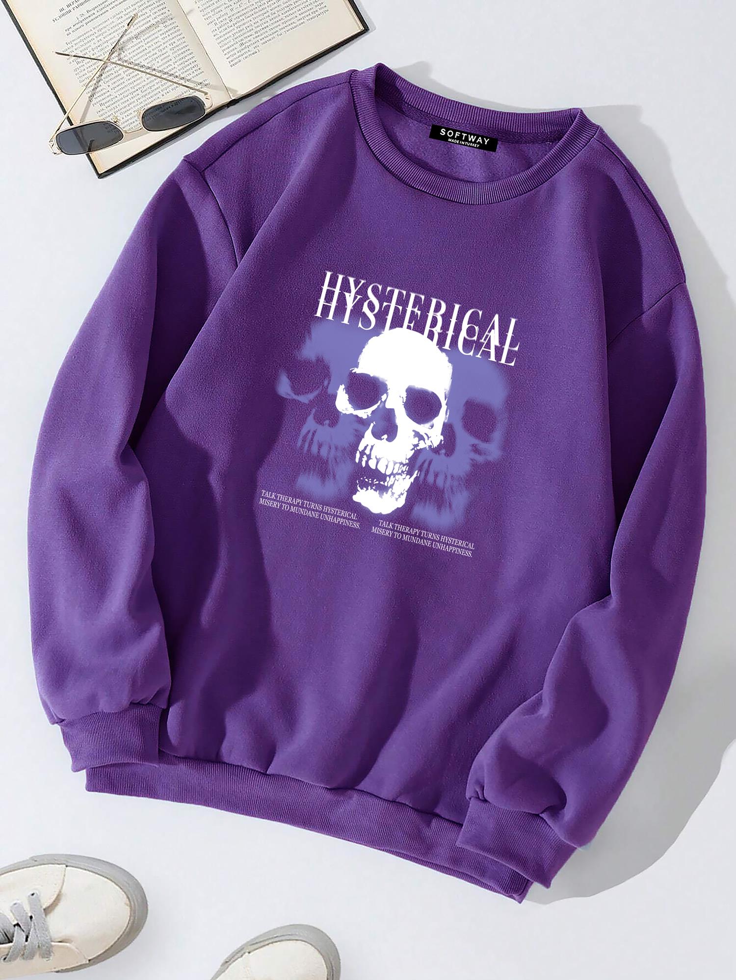 Unisex Oversize Bisiklet Yaka Basic Hystarigal Baskılı Sweatshirt - MOR