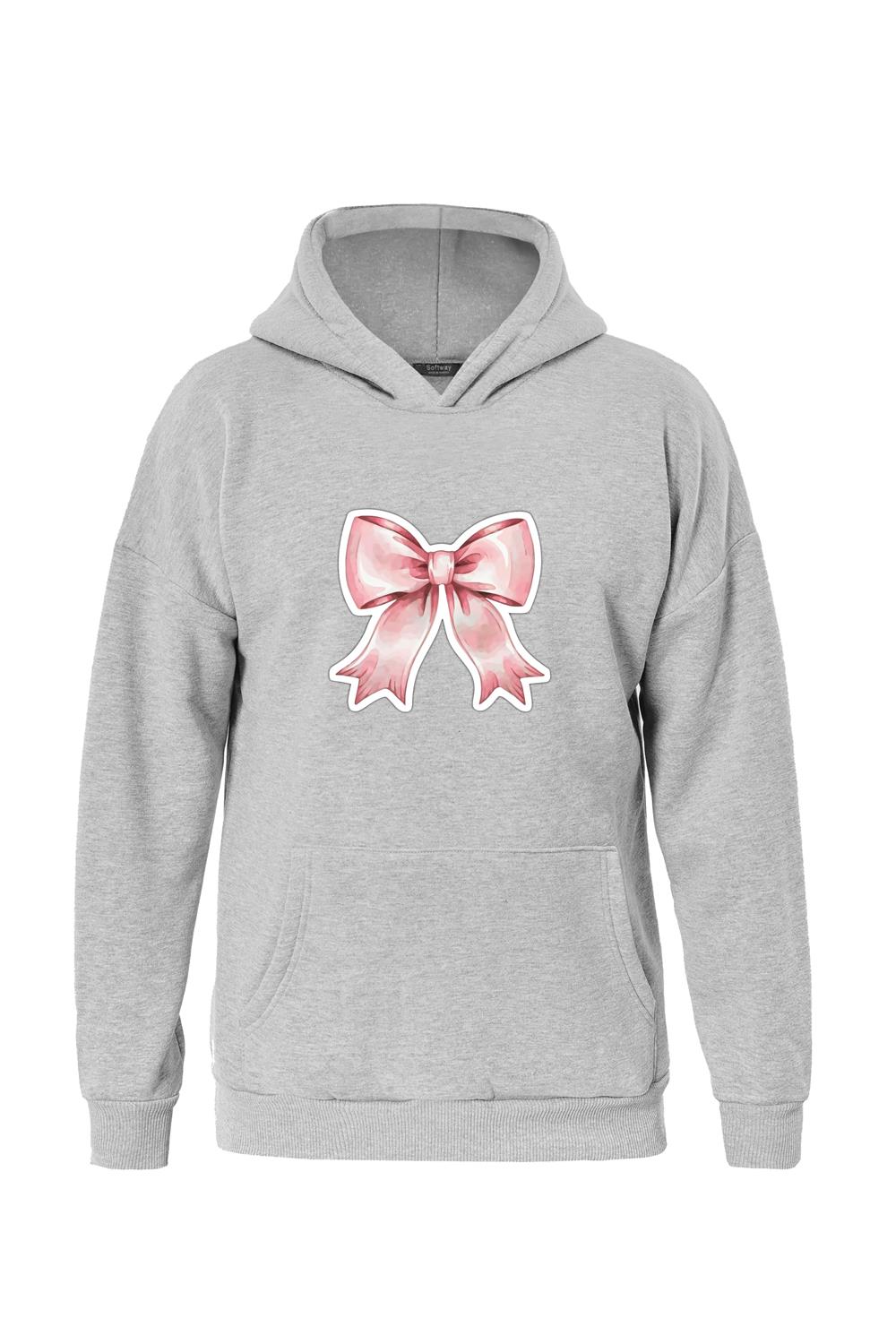Unisex Powder Pink Baskılı Kapüşonlu İçi Yumuşak Polarlı Oversize Sweatshirt - GRİ
