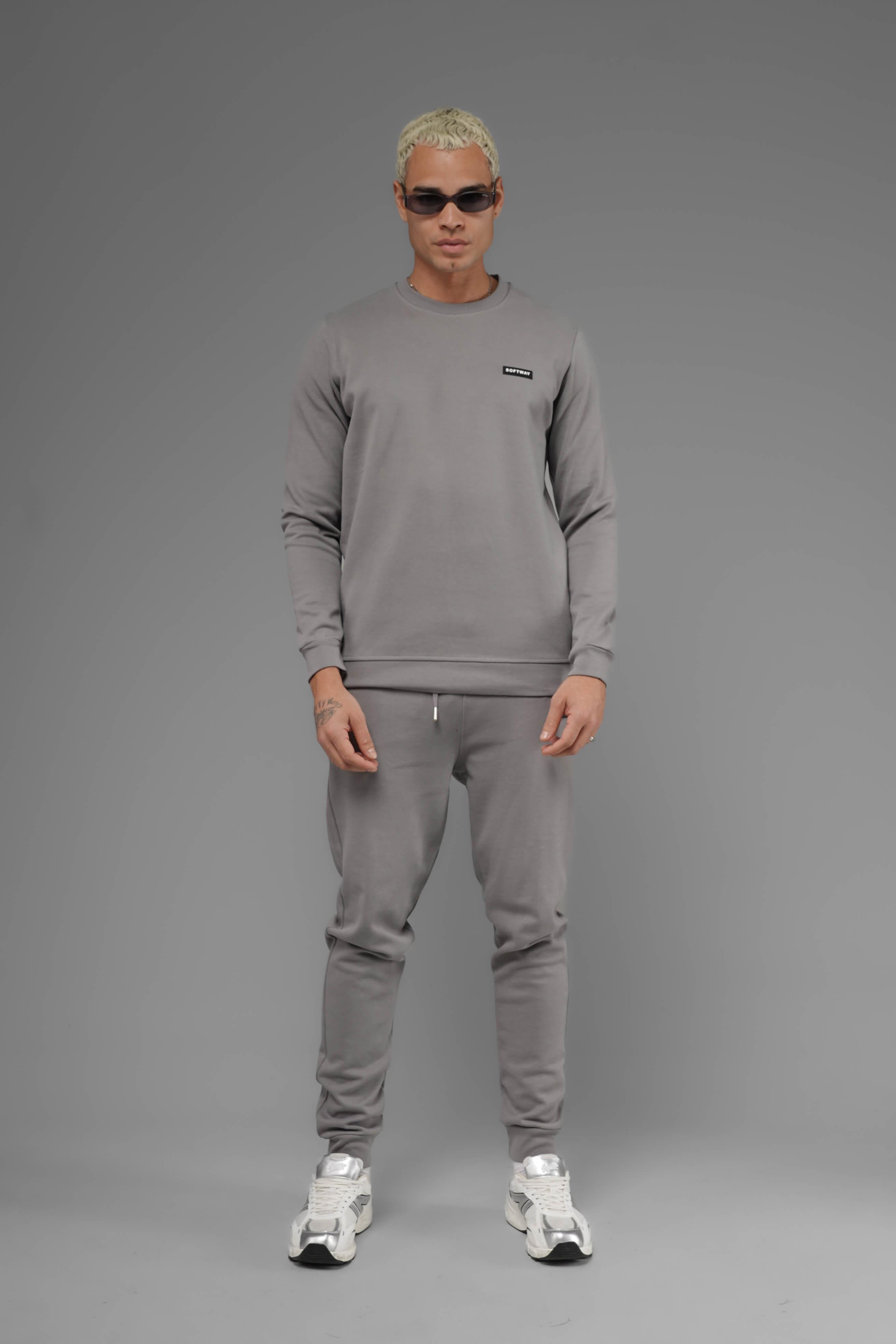 Unisex Regular Fit Bisiklet Yaka Dokulu İnterlok Pike Sweatshirt - Gri