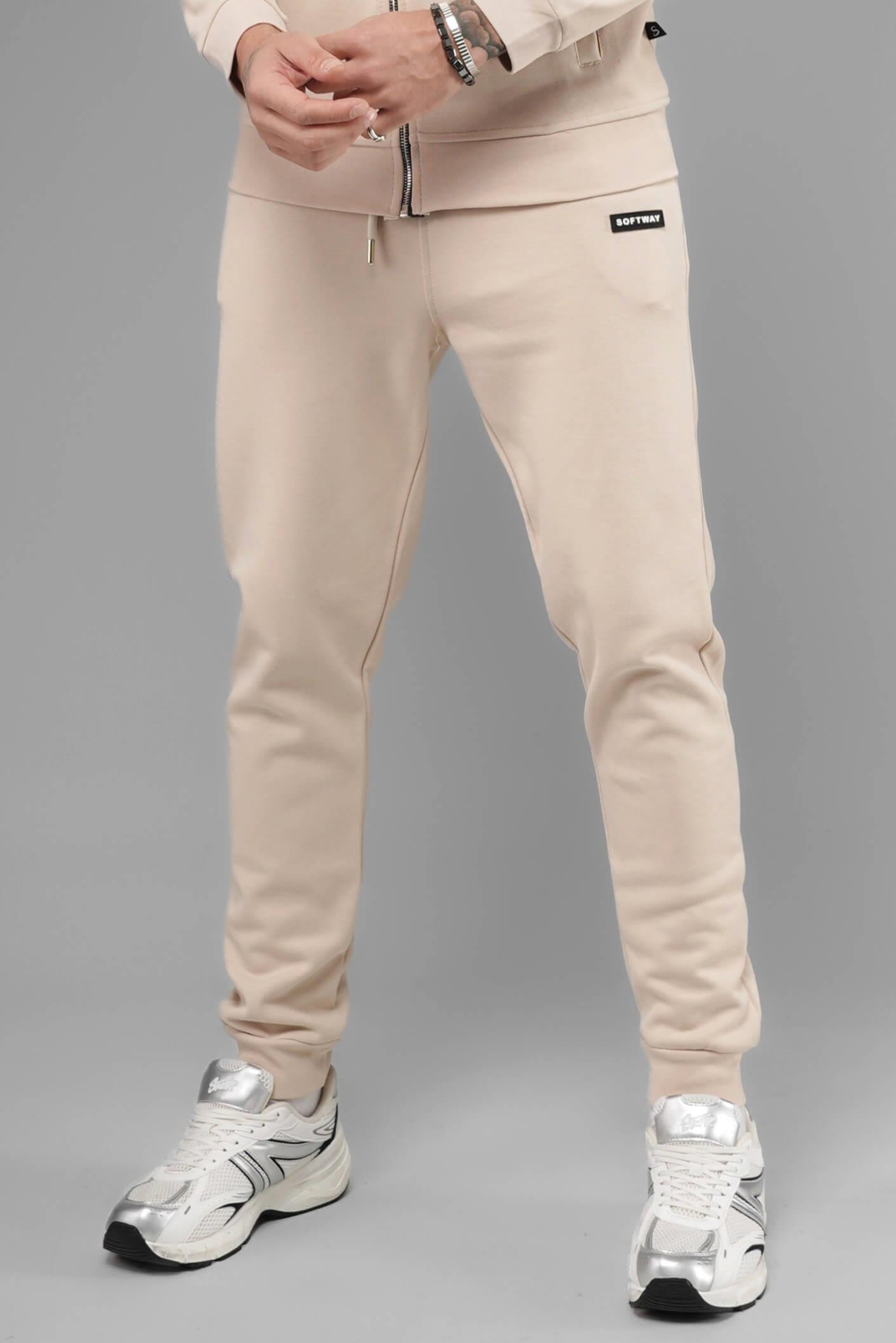 Unisex Regular Fit Cepli İnterlok Pike Eşofman Altı - Bej