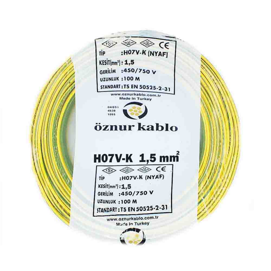 ÖZNUR KABLO ÖZNUR-NYA013 1X1.5 NY-A KABLO SARI-YEŞİL