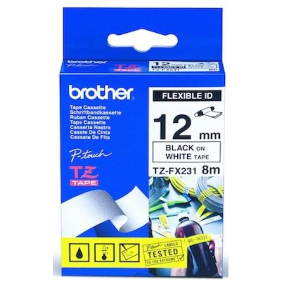 BROTHER BRH-12TFX231 TZ-tape 12mm BEYAZ ÜZERINE SIYAH ESNEK,