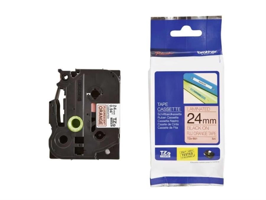 BROTHER BRH-24TZEB51 TZ-tape 24 mm FOSFORLU TURUNCU ÜZERINE SIY