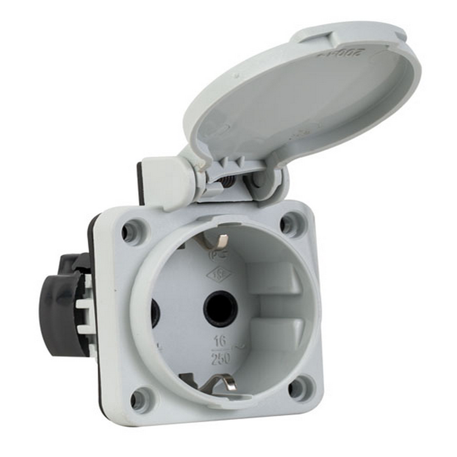 METE ENERJİ MT404030ST05 1X16A. CON. KAPAKLI PANO PRIZI (YAN GIRISLI) GRİ