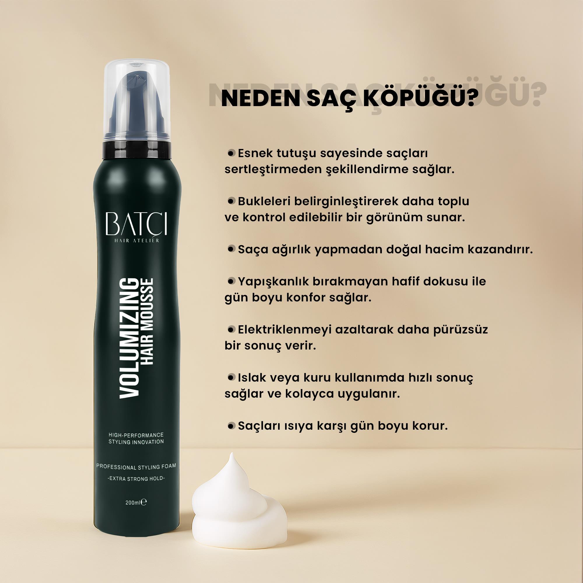 Batçı Volumızıng Hair Mousse 200 Ml Yoğun Hacim ve Bukle Belirginleştirici Uzun Süre Esnek Tutuşlu Saç Köpüğü