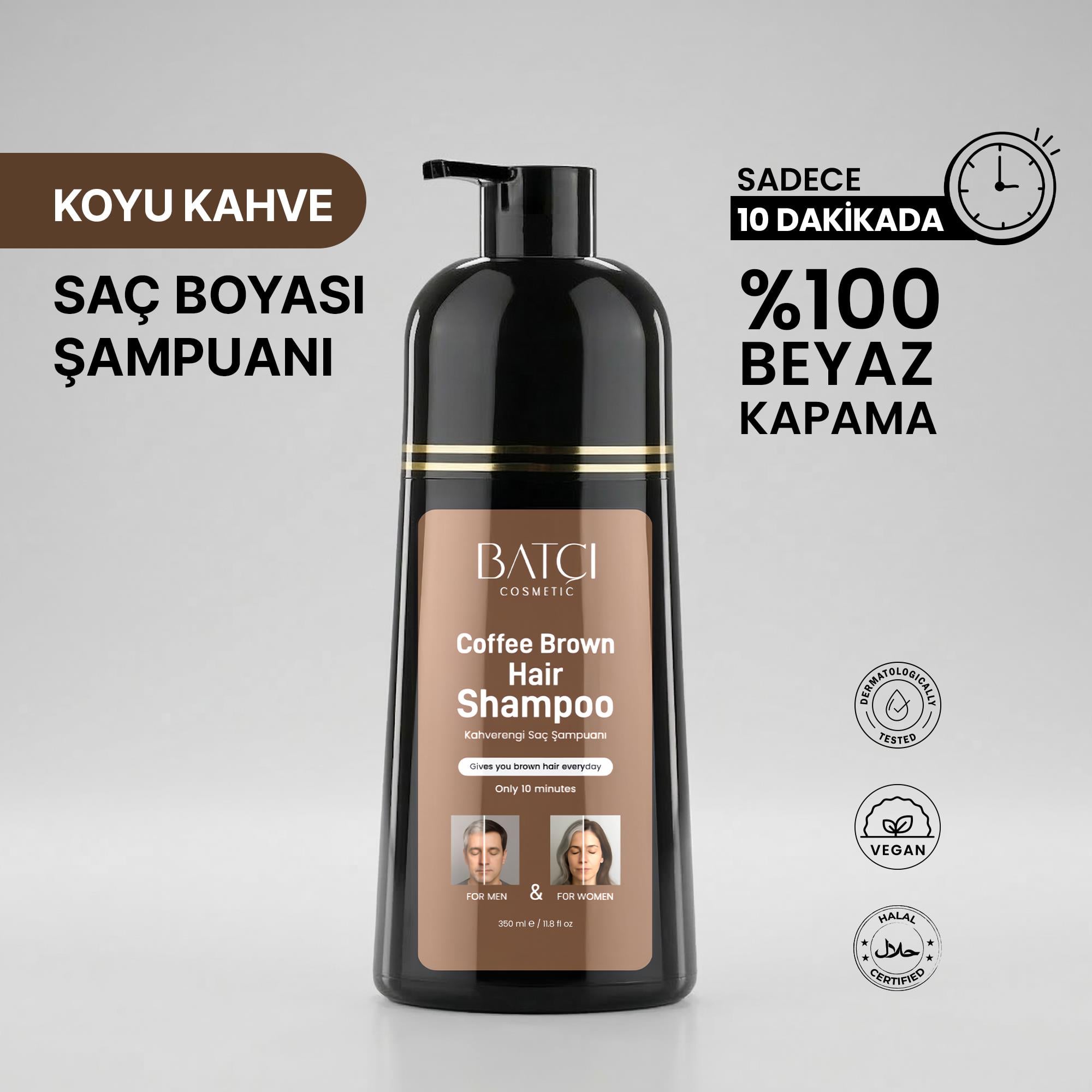 Beyaz Saçlar İçin Koyu Kahve Anında Etkili Saç Boyası Şampuan 350 Ml