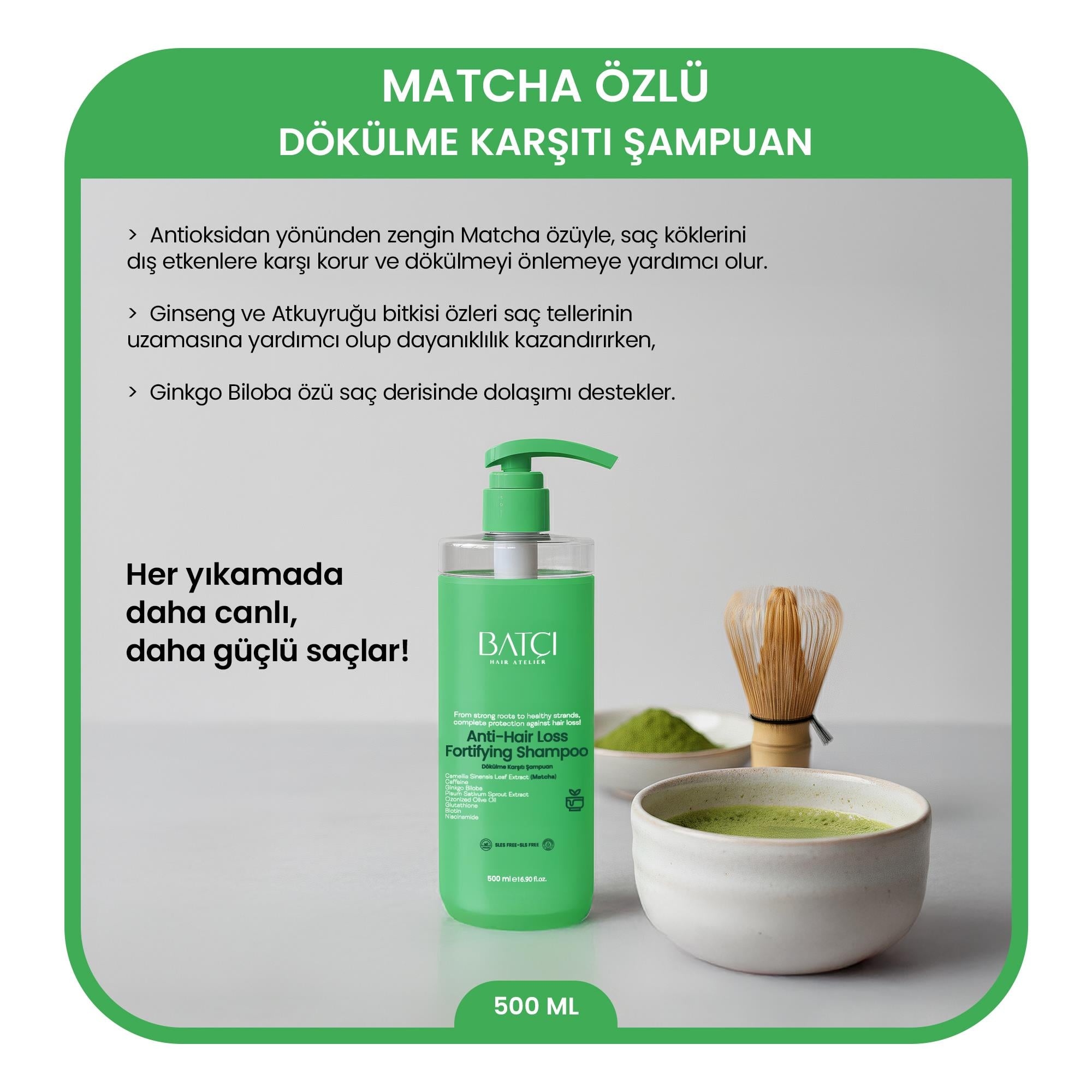 Maça Çayı Özlü Dökülme Karşıtı Şampuan 500 ml – Glutatyon ve Ginkgo Biloba ile Dolgunlaştırıcı & Besleyici Bakım
