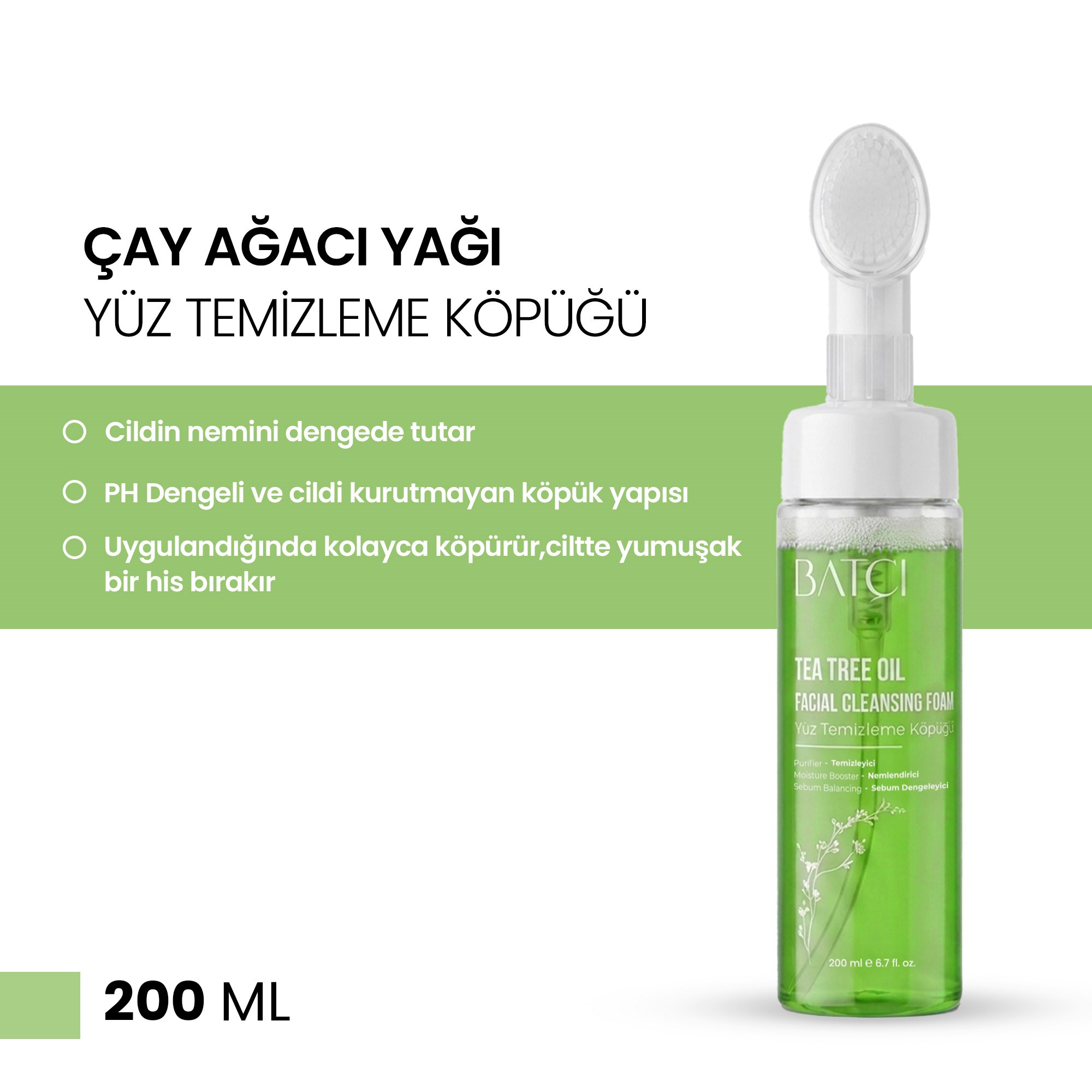 Tea Tree Oil Kendinden Fırçalı Yüz Temizleme Köpüğü 200 ml
