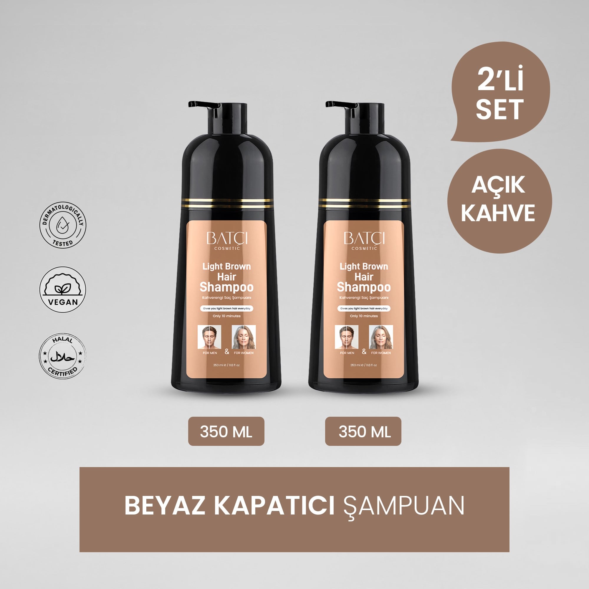 Beyaz Saç Kapatıcı Hızlı Etkili Açık Kahve Saç Boyası Şampuanı 350 Ml  x 2 Adet Avantajlı Set