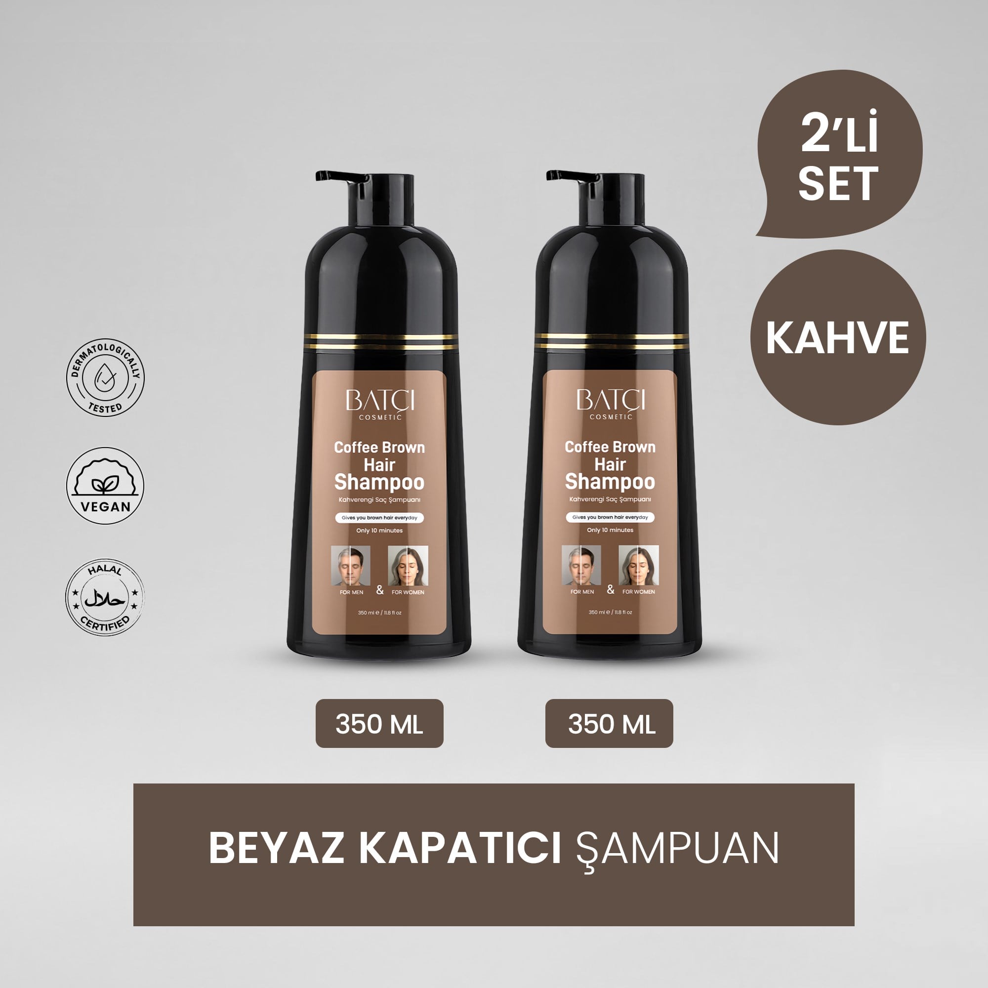 Beyaz Saç Kapatıcı Hızlı Etkili Koyu Kahve Saç Boyası Şampuanı 350 Ml x 2 Adet Avantajlı Set
