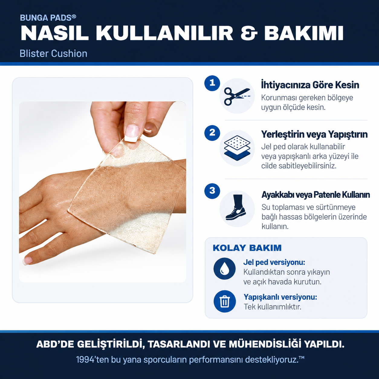 Bunga Pads Jel Destekli Sürtünme ve Su Toplaması Önleyici Ped (Kesilebilir Model)
