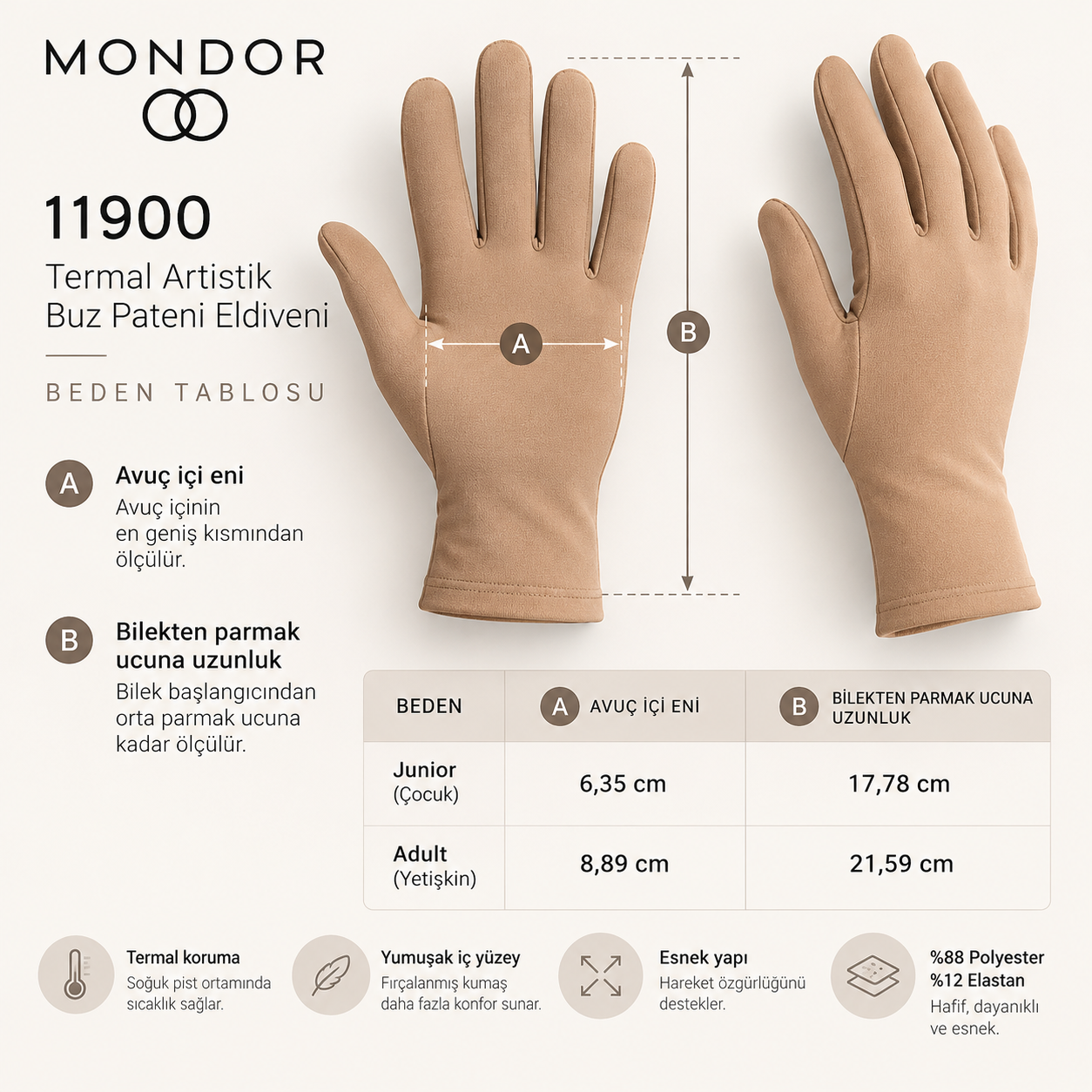 Mondor 11900 ADULT Termal Artistik Buz Pateni Eldiveni – Caramel (Karamel)