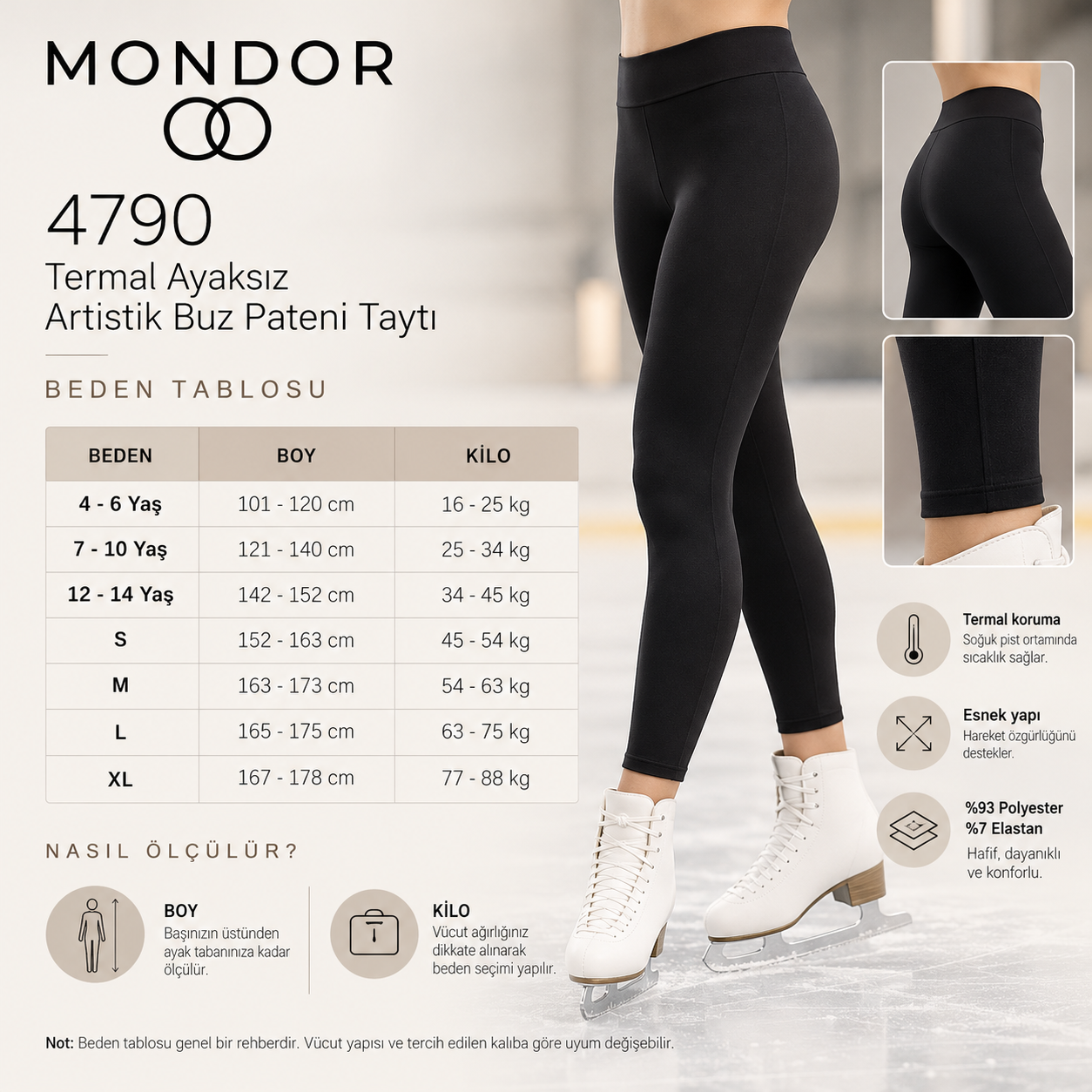 Mondor 4790 Termal Ayaksız Artistik Buz Pateni Taytı