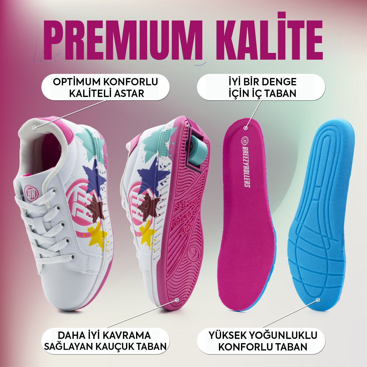Tekerlekli Spor Ayakkabı Splash beyaz/pembe