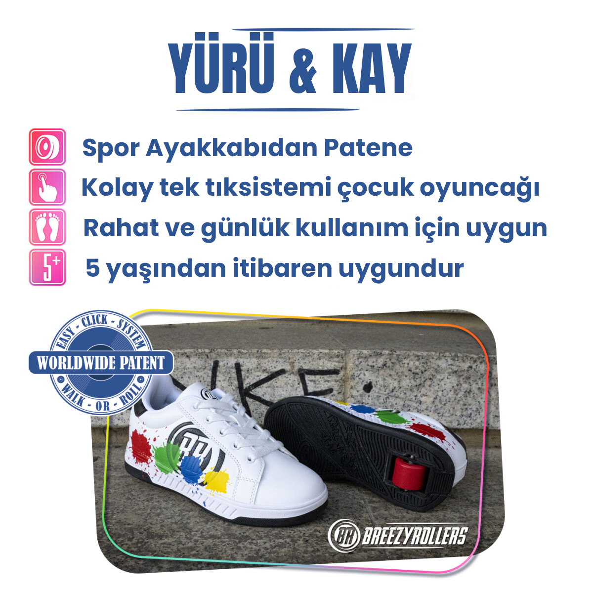 Tekerlekli Spor Ayakkabı Splash beyaz/siyah