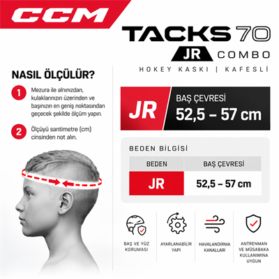 CCM Tacks 70 JR Combo Kafesli Buz Hokeyi Kaskı – Siyah