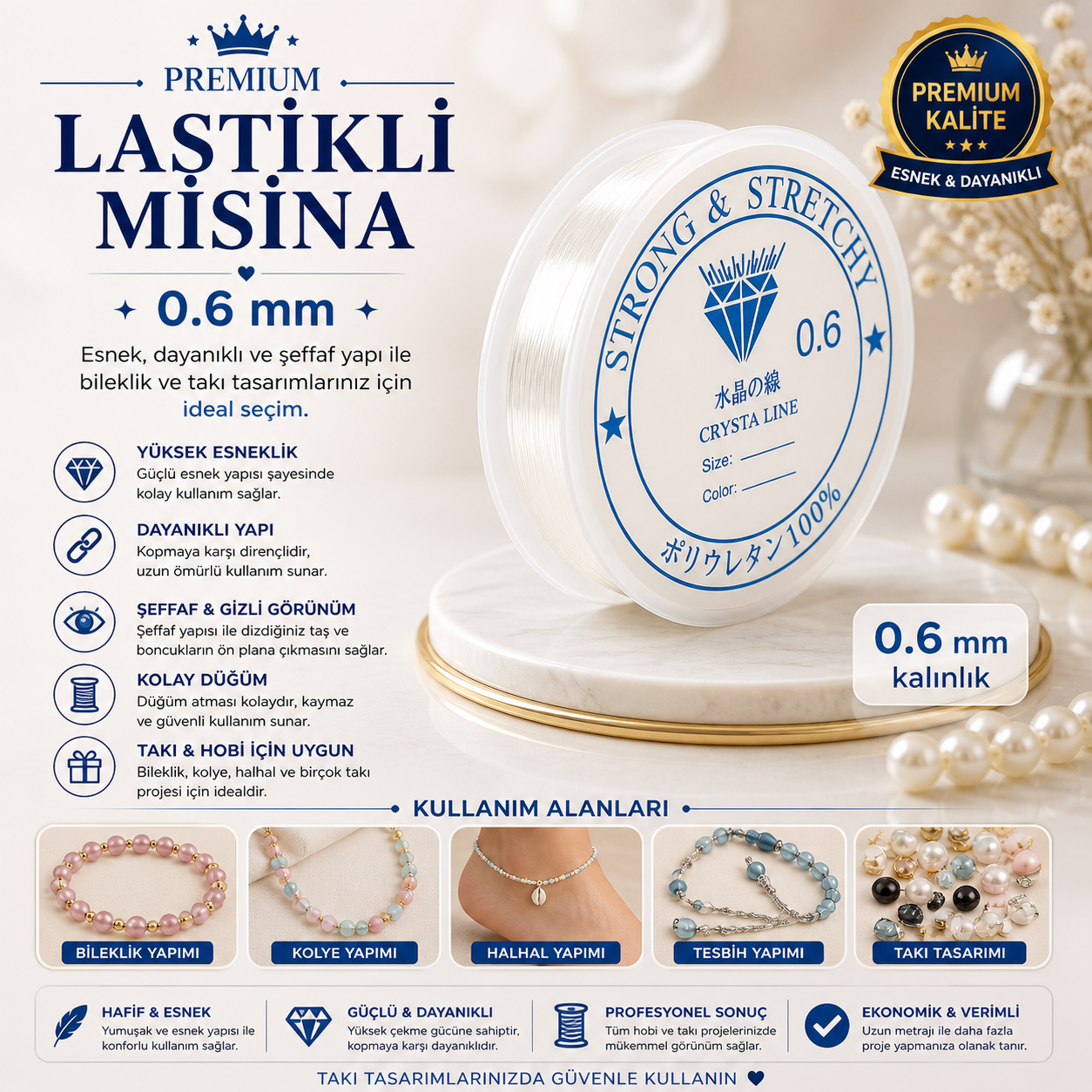 Lastikli Misina 0.6 mm