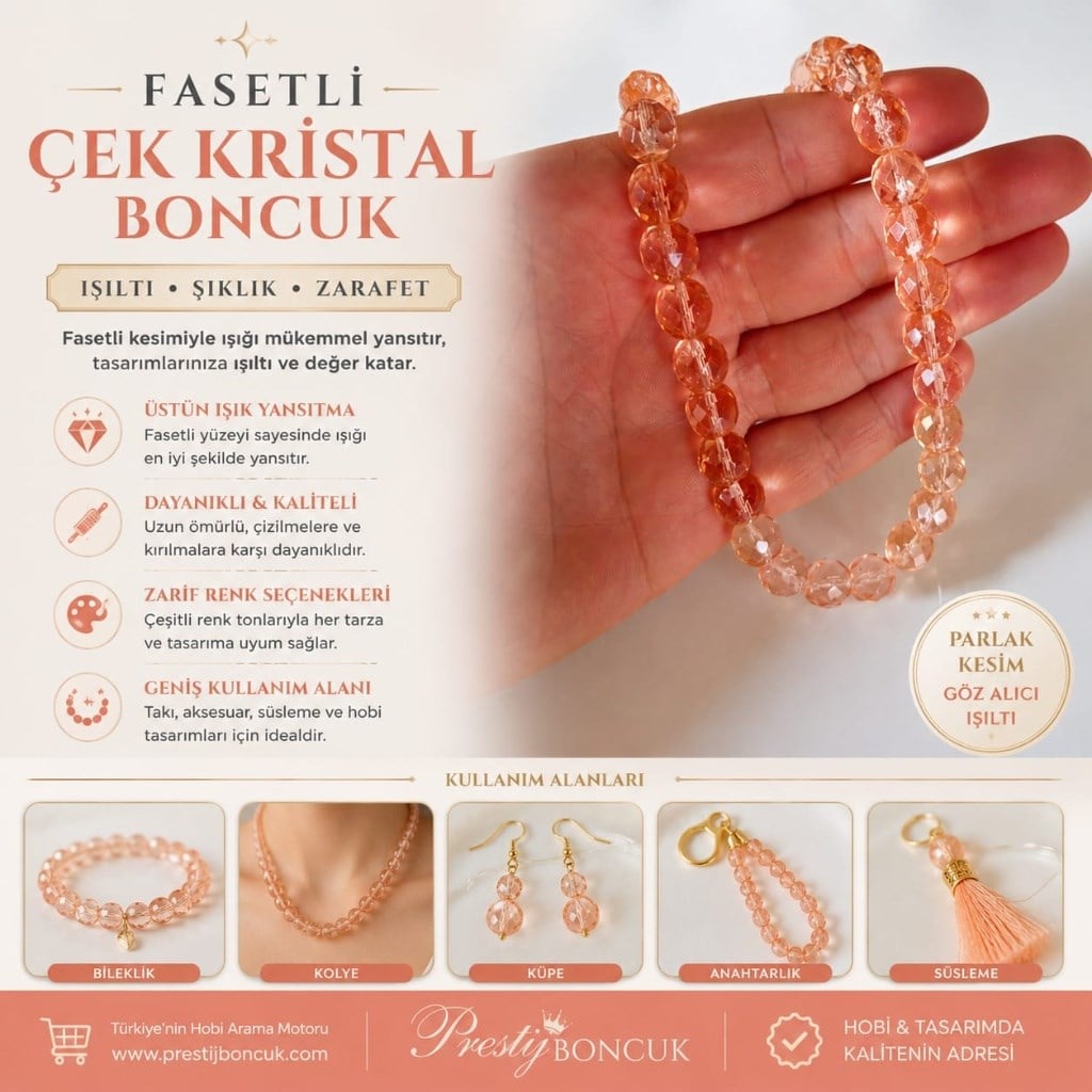 10 mm Fasetli Çek Kristal Boncuk – Somon / Açık Turuncu – 1 Dizi (Yaklaşık 40-43 Adet)