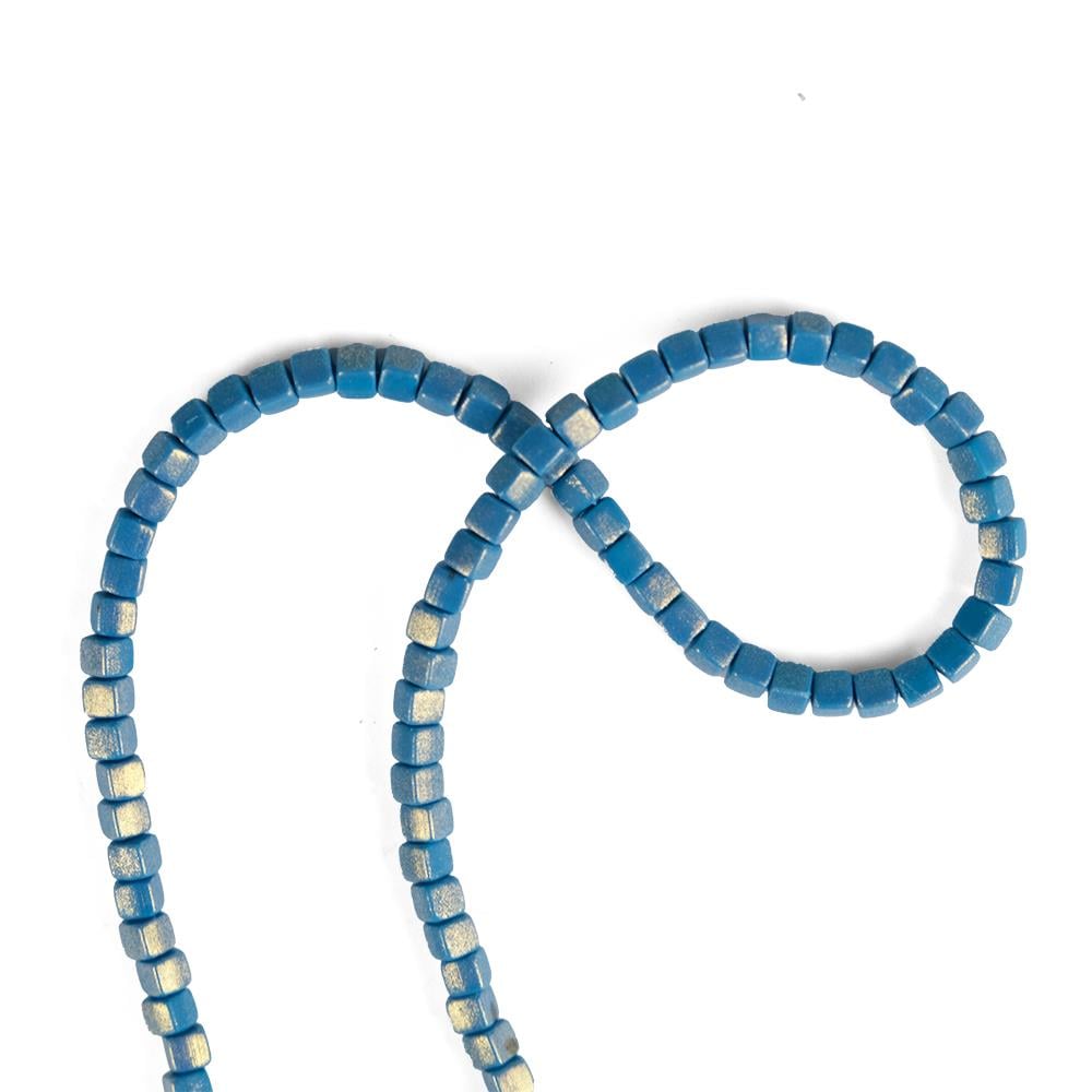 5 mm Küp Model Fimo Denim Mavi Renk Üzeri Yaldız Sedefli Simli Denim Mavi Fimo Boncuk Dizisi Polimer Kil 40 CM Dizi