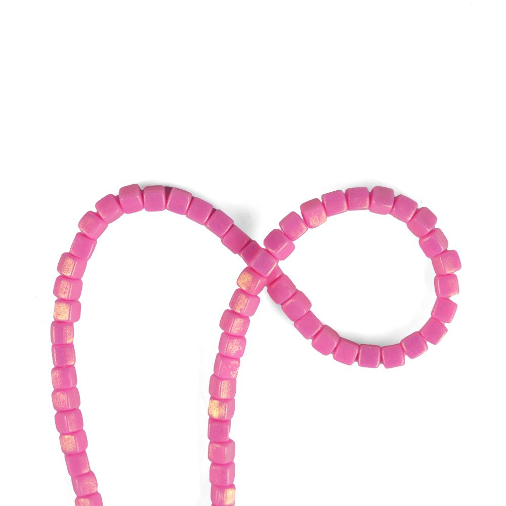 5 mm Küp Model Fimo Pembe Renk Üzeri Yaldız Sedefli Simli Pembe Fimo Boncuk Dizisi Polimer Kil 40 CM Dizi