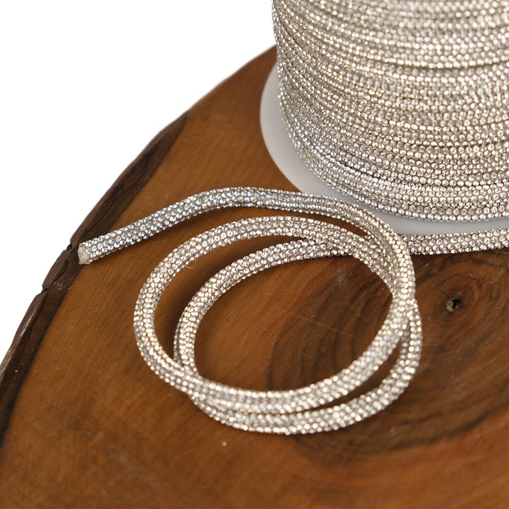 8 mm Gümüş Taşlı Kordon Yuvarlak Şerit Taş Süsleme Aplik