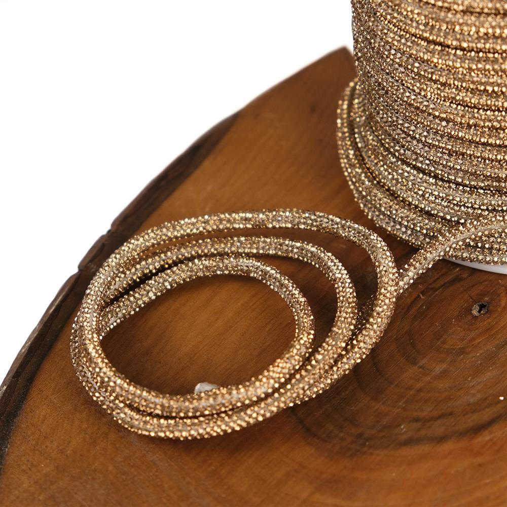 8 mm Rose Taşlı Kordon Yuvarlak Şerit Taş Süsleme Aplik