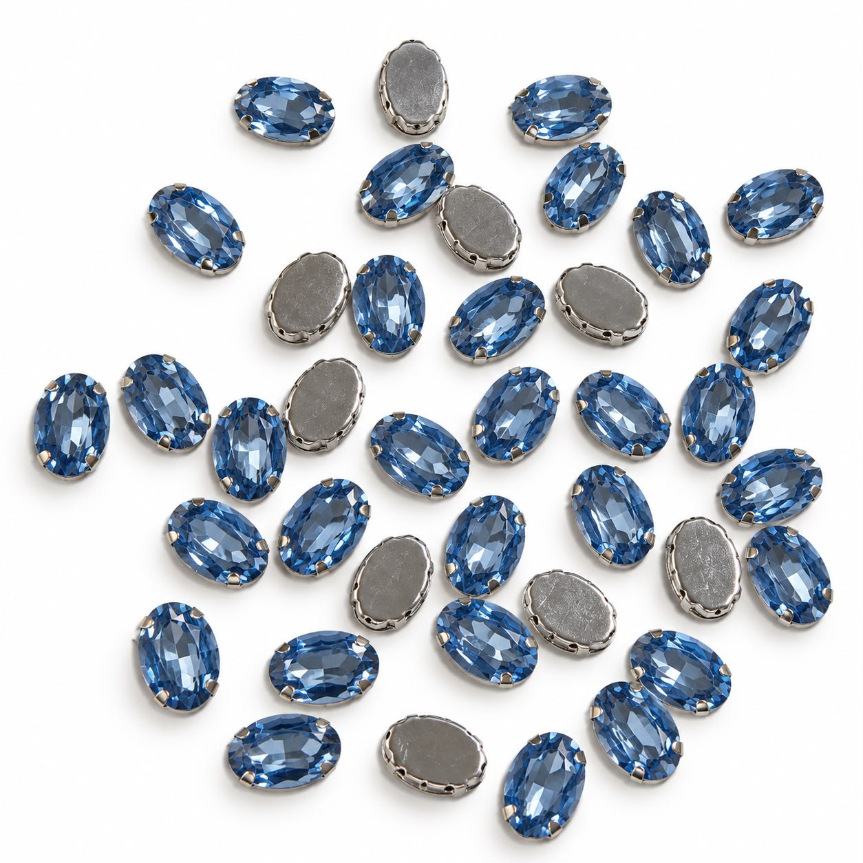 Açık Mavi Oval Dikme Taş 10 × 14 mm – 100 Adet