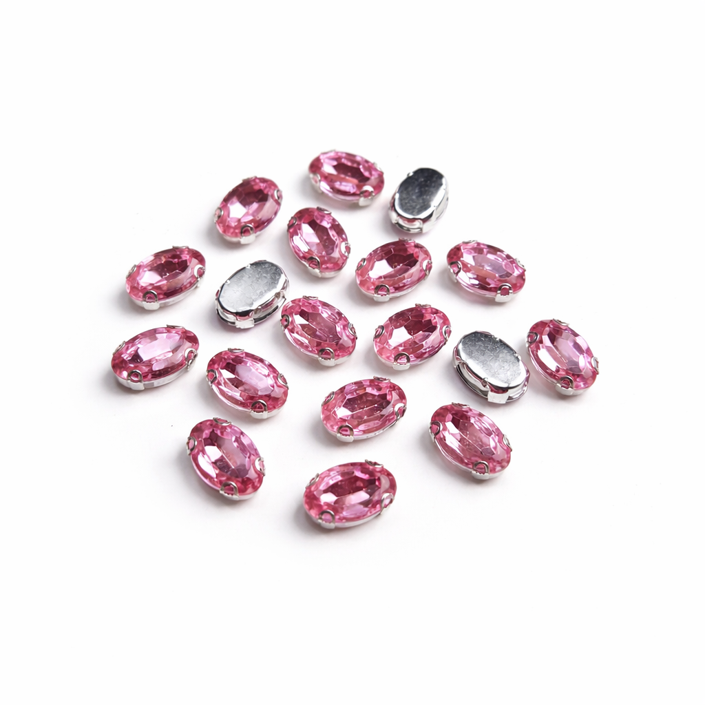 Açık Pembe Renk Oval Dikme Taş 10 x 14 mm 100 Adet