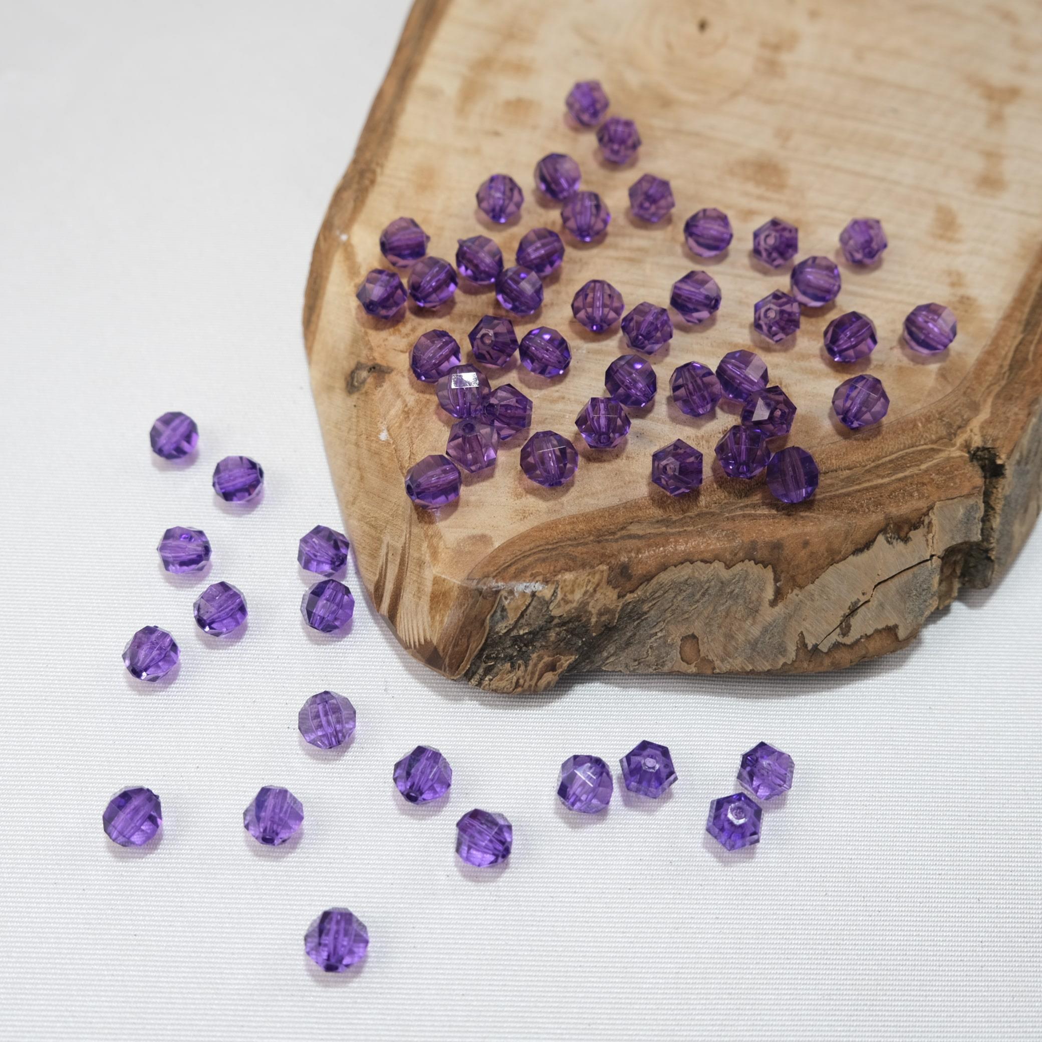 Akrilik Boncuk Yuvarlak 10 mm Mor Renk Dünya Model Akrilik Çanta ve Takı Boncuğu 500 Gram