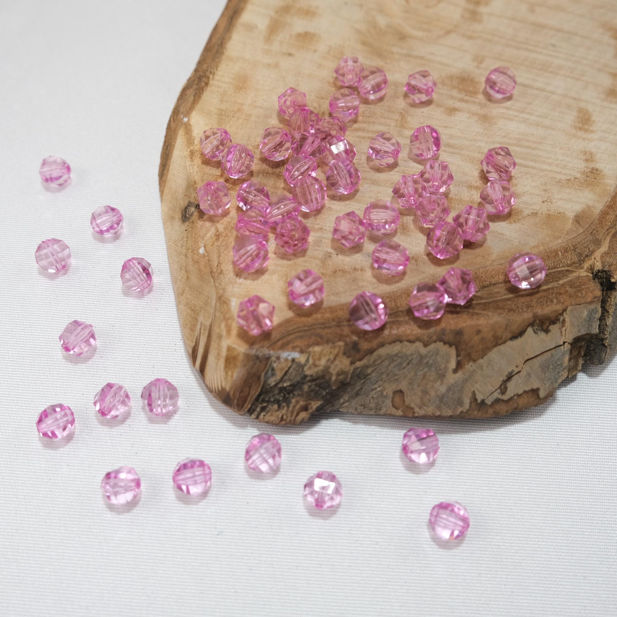 Akrilik Boncuk Yuvarlak 10 mm Pembe Renk Dünya Model Akrilik Çanta ve Takı Boncuğu 500 Gram