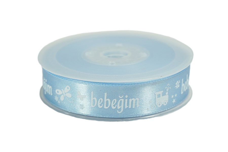 Bebeğim Desenli Mavi Saten Kurdele 2 cm