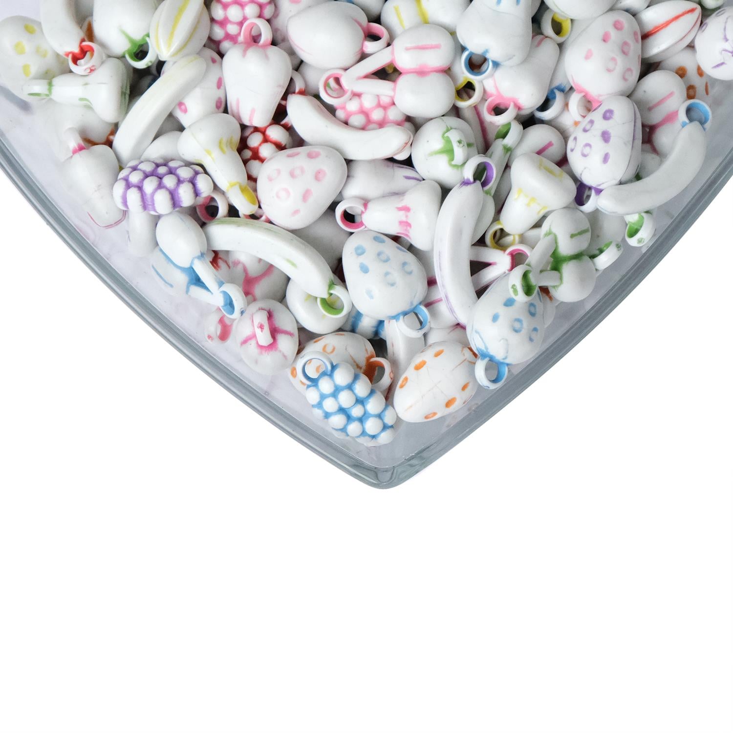 Beyaz Üzeri Karışık Renkli Meyve Figürlü Plastik Boncuk