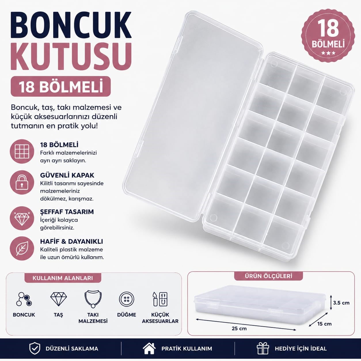 Boncuk Kutusu Büyük Boy 18 Bölmeli