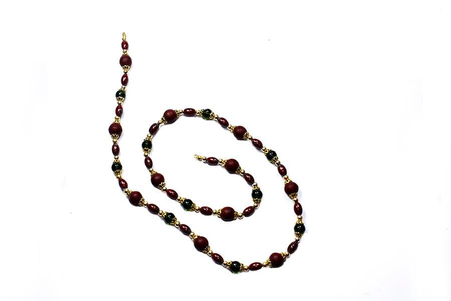 Bordo Yeşil Cam Boncuk Kolye