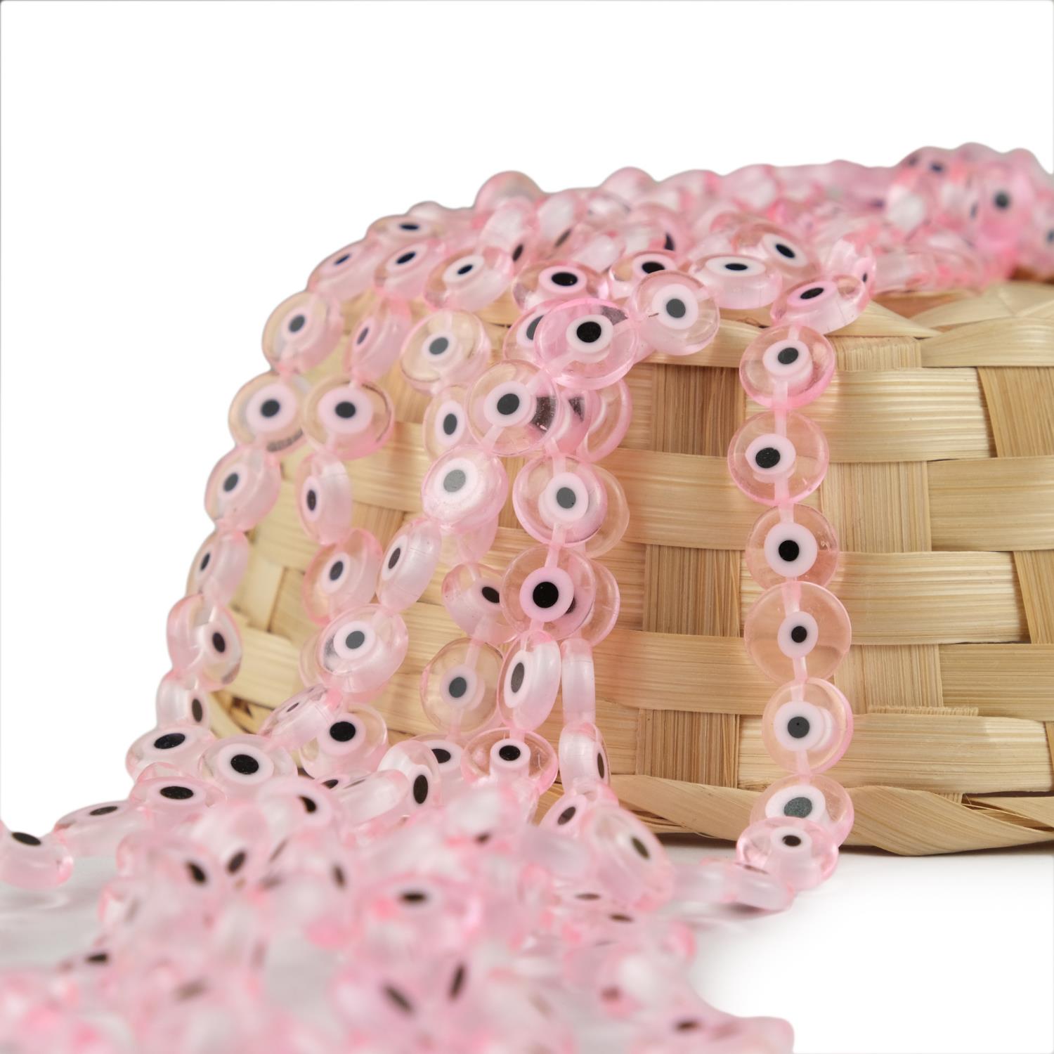 Cam Nazar Boncuğu Dizisi El Yapımı 12 mm Pembe
