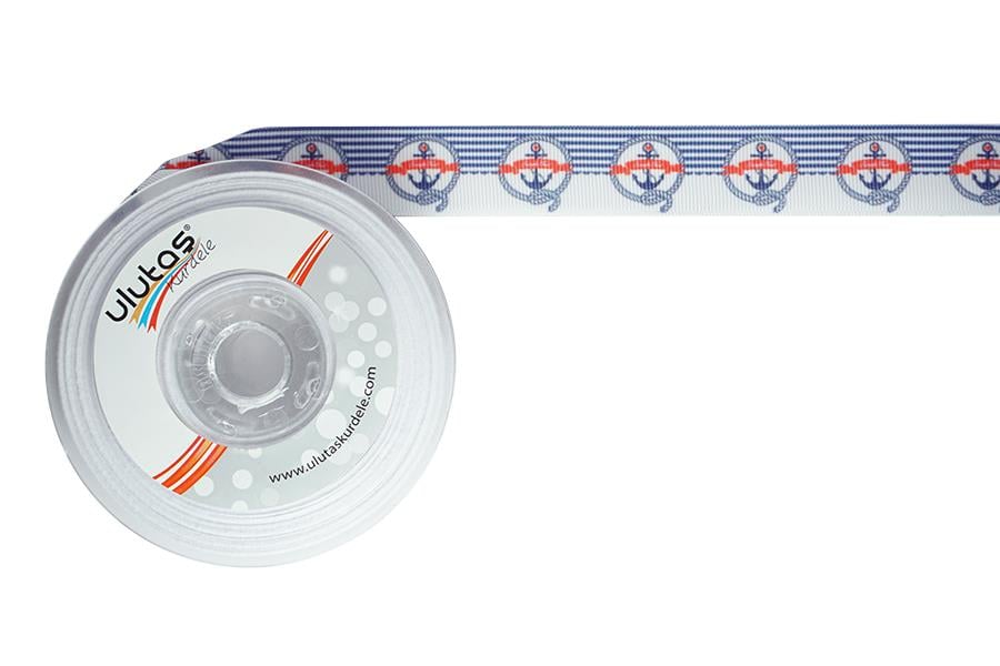 Çapa Baskılı Beyaz Grogren Kurdele