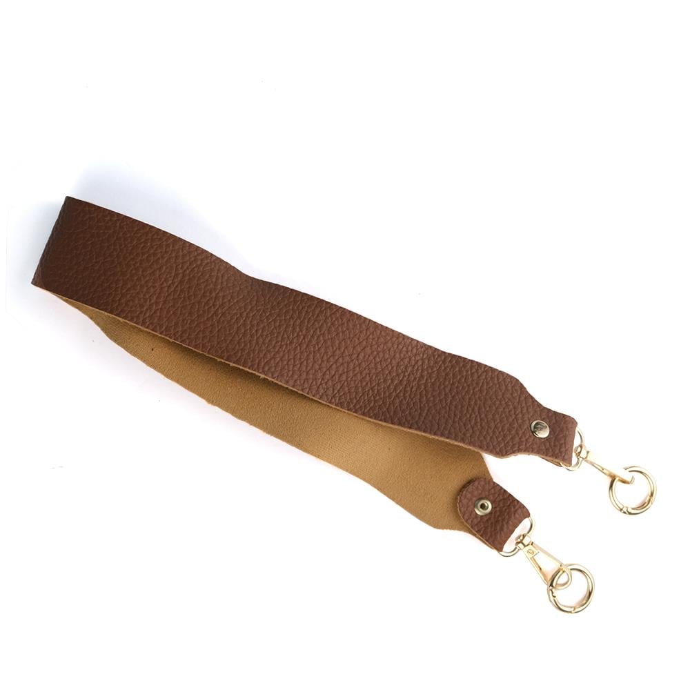 Deri Çanta Sapı Taba Dokulu 60 cm  Gold Metal Detaylı