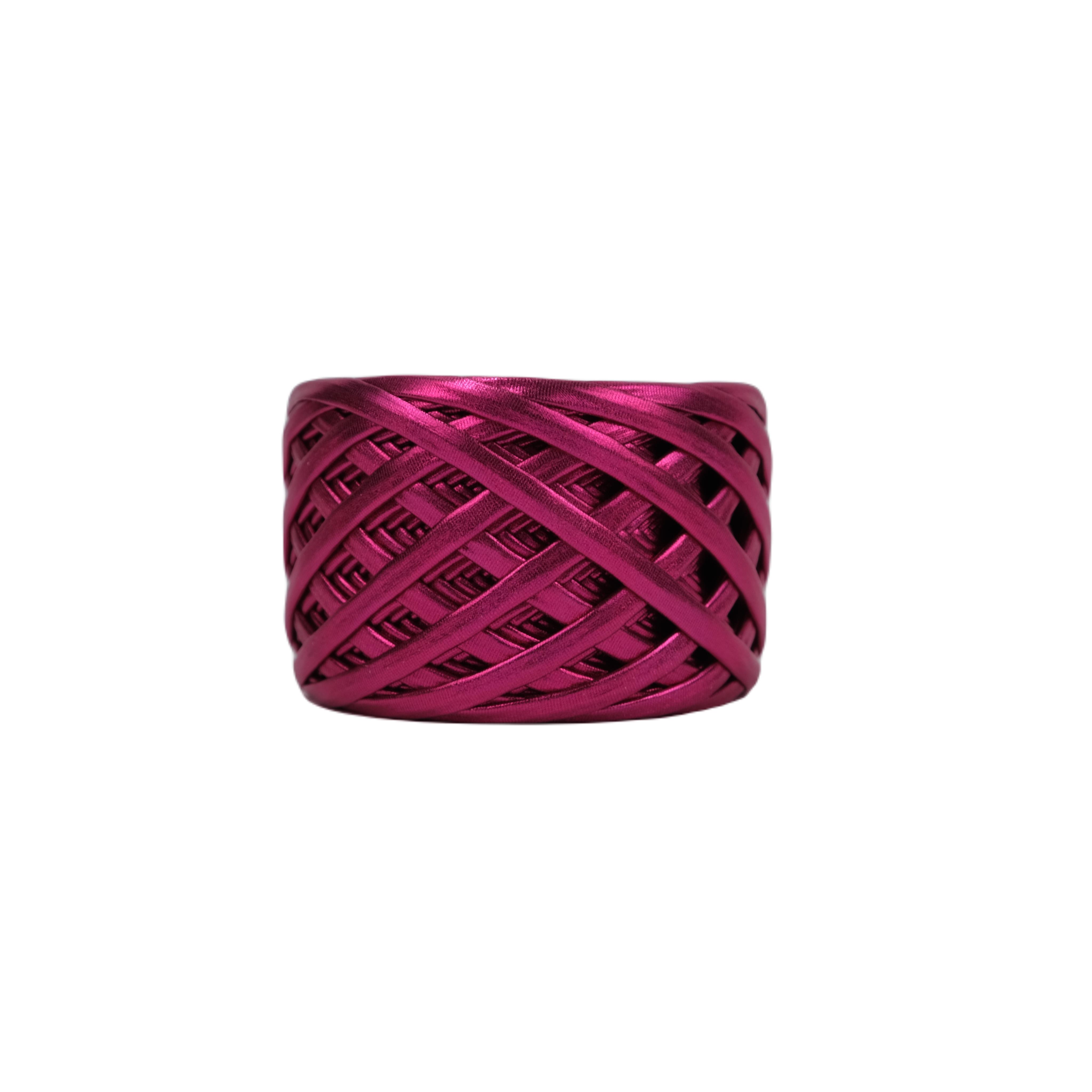 Deri Görünümlü Metalik Penye İp Fuşya