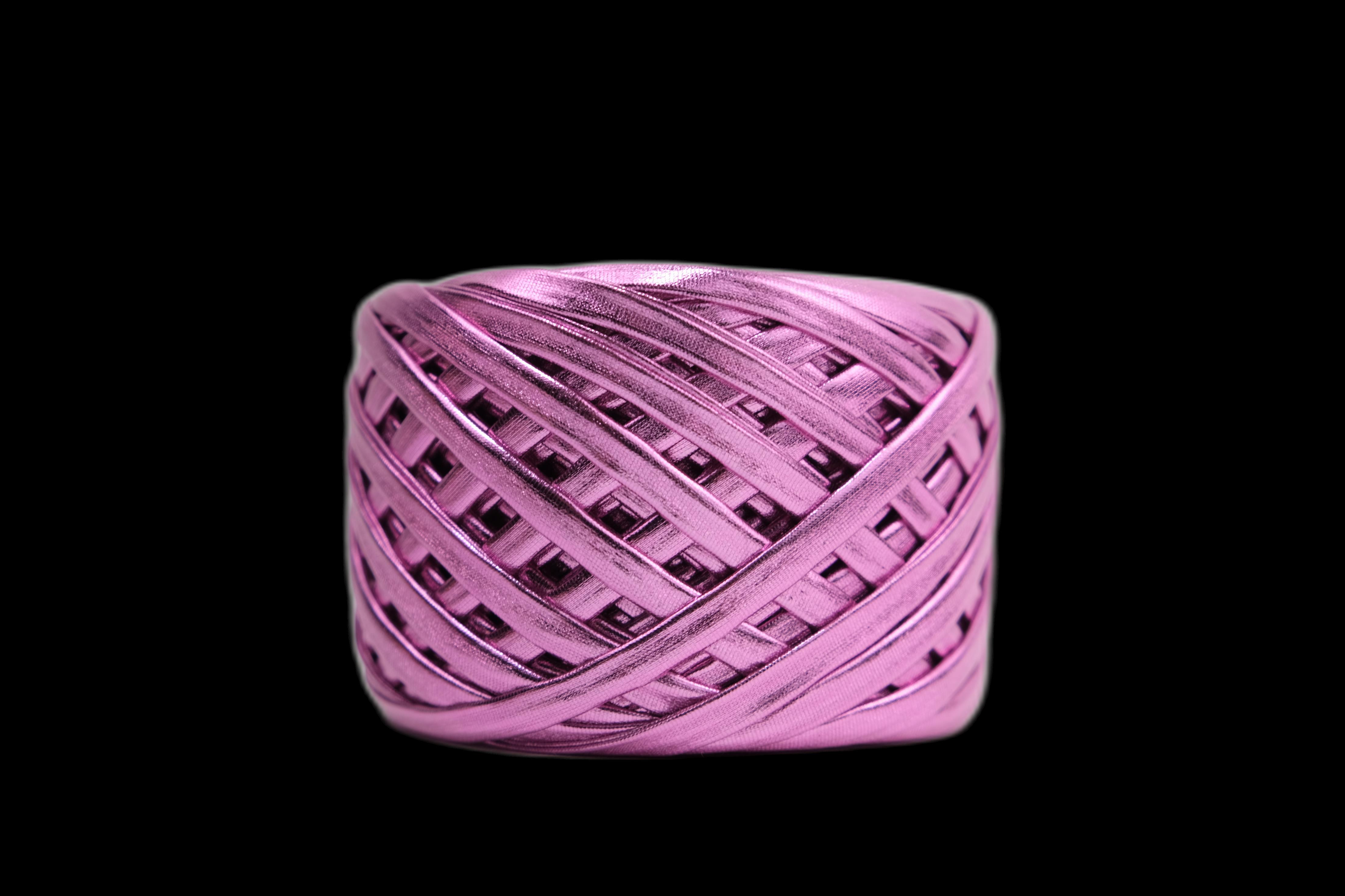 Deri Görünümlü Metalik Penye İp Pembe