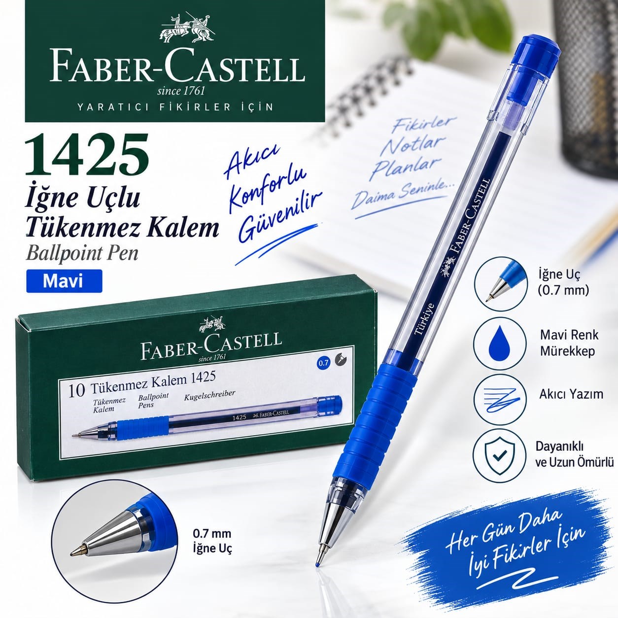 Faber Castell 1425 İğne Uç Tükenmez Mavi