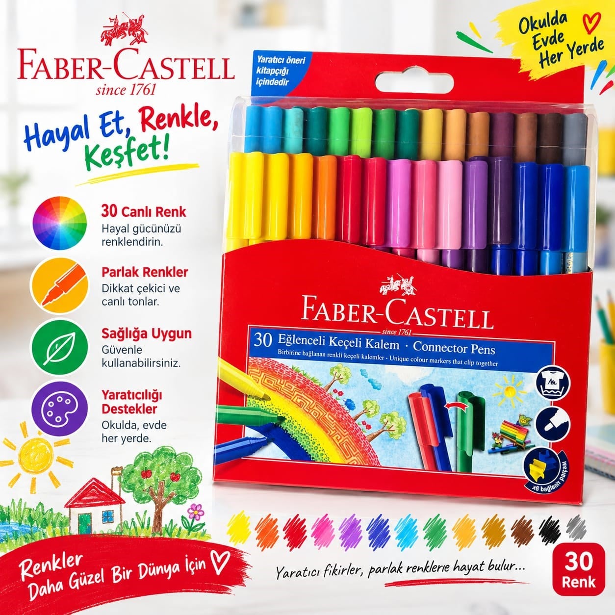 Faber Castell Eğlenceli Keçeli Kalem 30 Renk