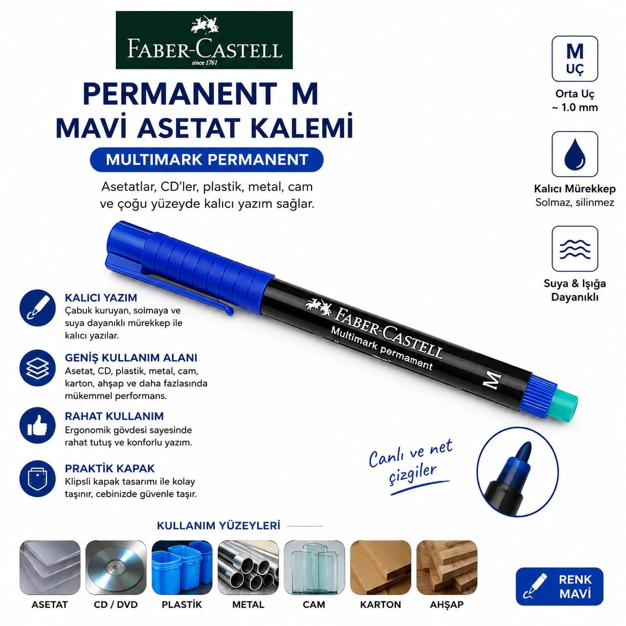 Faber-Castell Permanent M Mavi Asetat Kalemi