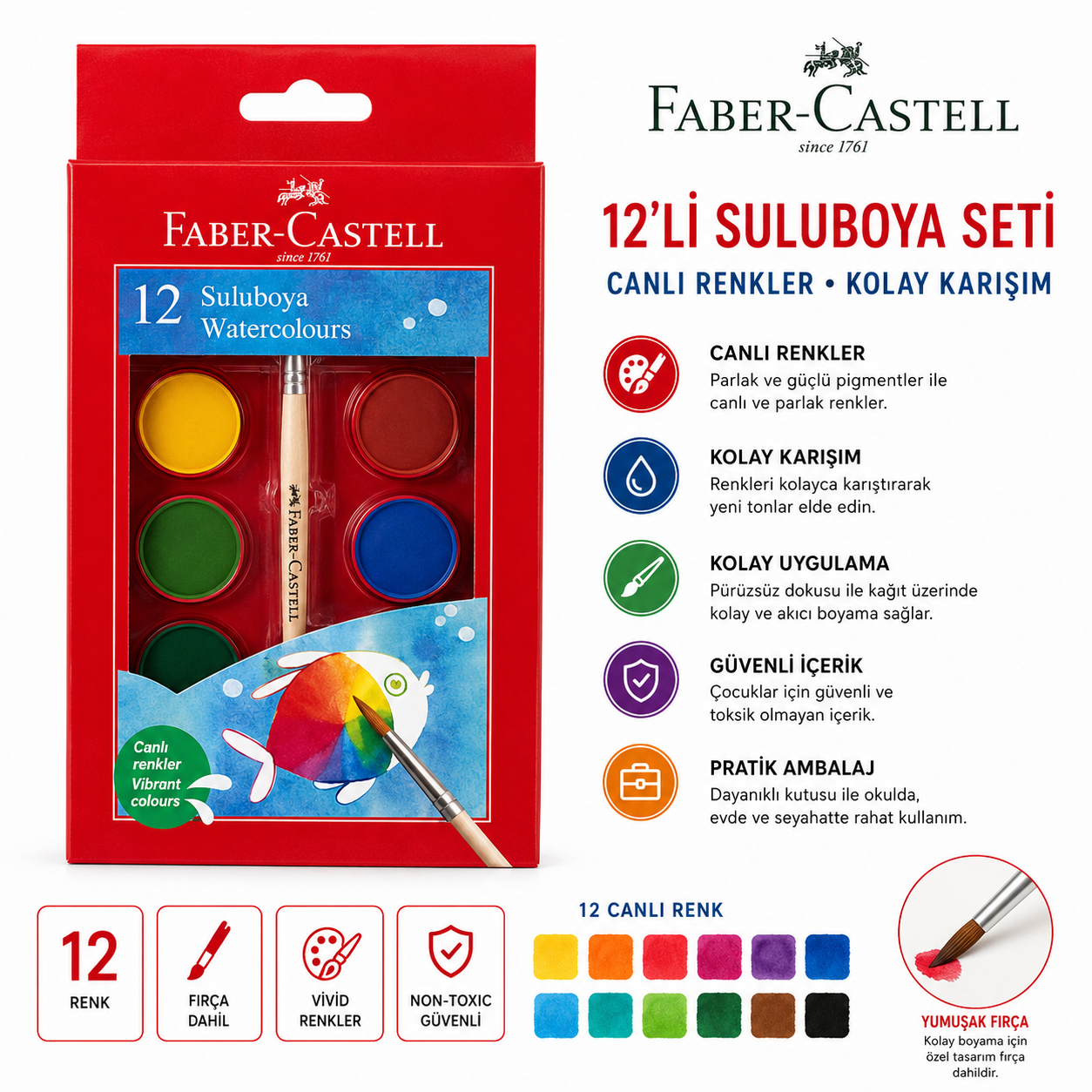 Faber Castell Redline Suluboya 12 Renk Küçük Boy