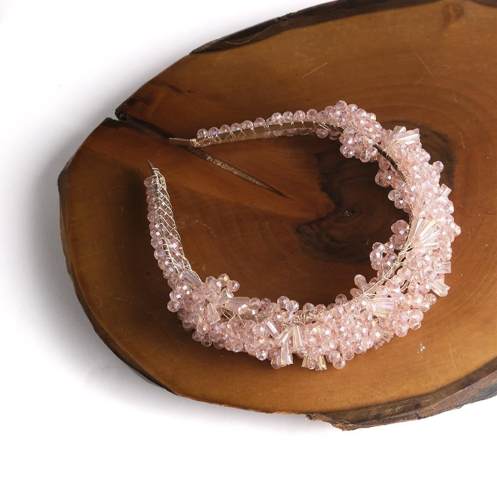 Gelin Kına Tacı Pembe Kristal Şık Gösterişli Parlak Gelin Tacı