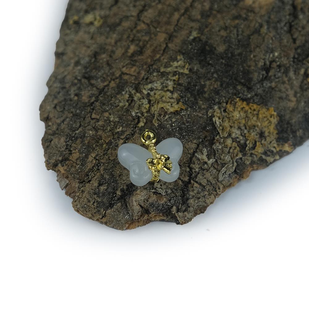 Gold Detaylı Beyaz Kelebek Kolye ucu