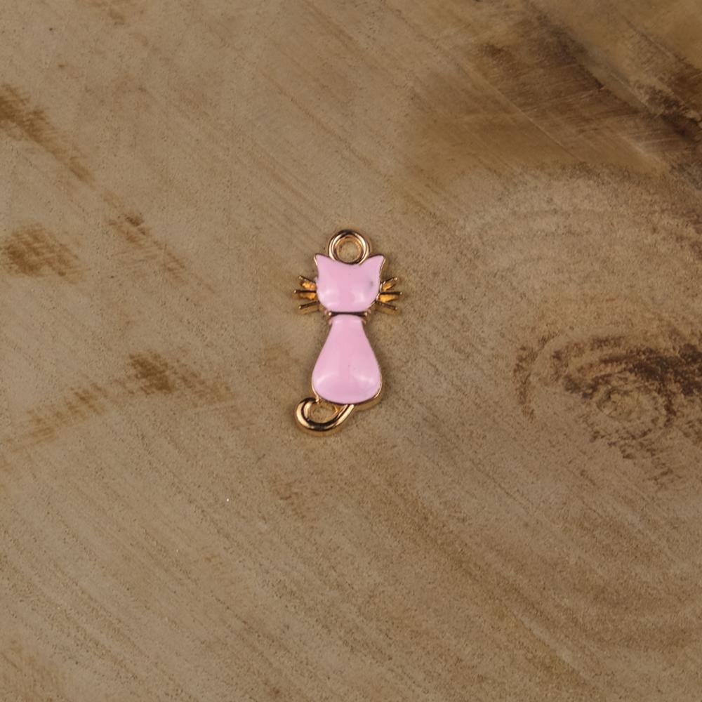 Gold Metal Pembe Kedi Figür Bileklik Kolye Ucu