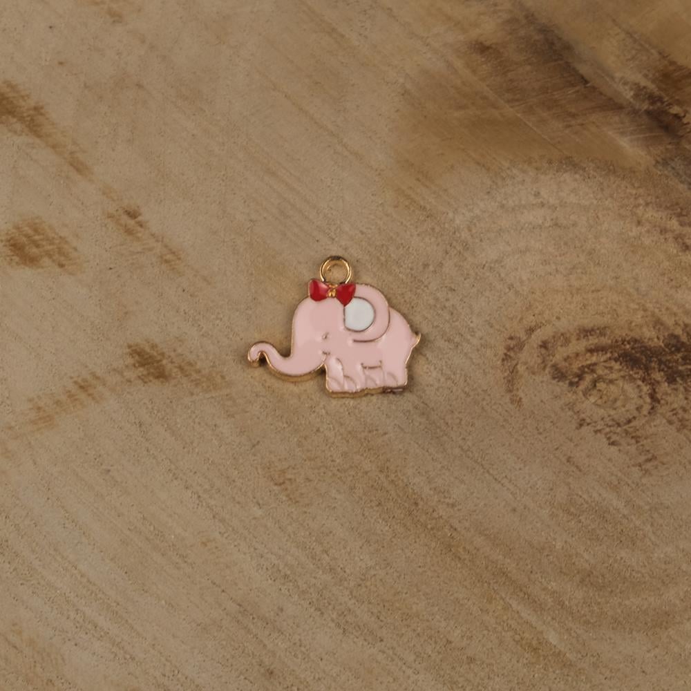 Gold Metal Pembe Sevimli Fil Figür Bileklik Kolye Ucu 2 Adet