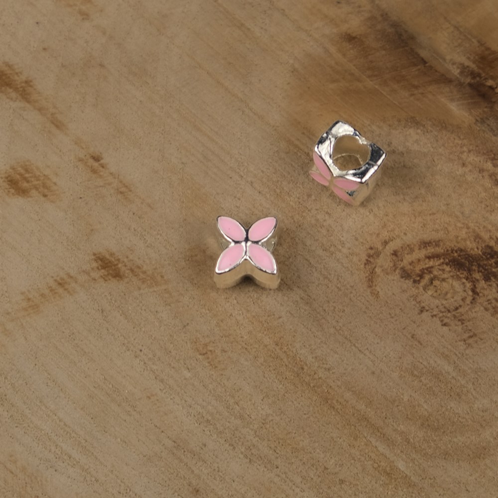 Gümüş Metal Pembe Çiçek Figür Charm Bileklik Aparatı